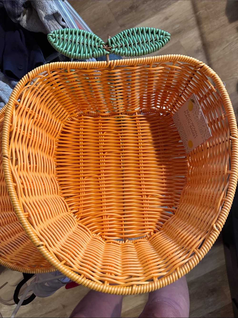 Woven peach Basket with Green Leaf Accent
